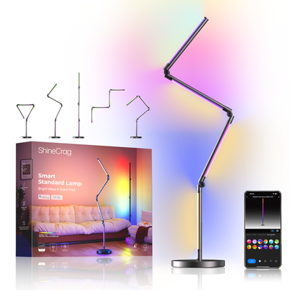 ShineCrag Smart Standard Lamps RGB - Foldable Floor Lamp 270°+180° 2700K Brightness Multiple DIY Model Remote/App/Alexa Smart Control Timer and Dimming for Home Lighting and Christmas Decor