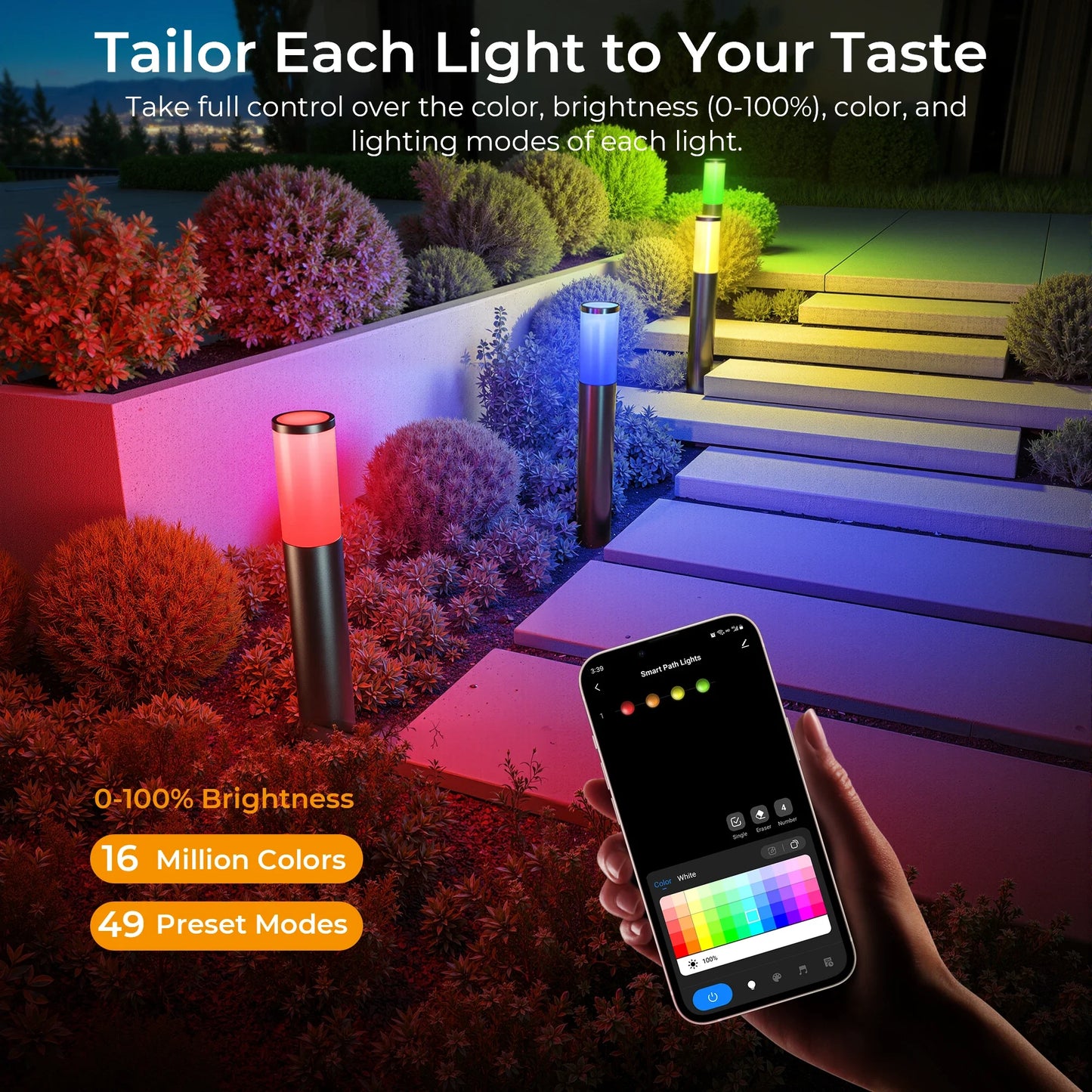 ShineCrag LED (light emitting diode) lighting fixtures, Smart Pathway Lights 2100LM, RGBAI/Cool/Warm White, Aluminum Wired Landscape Lighting IP65 Waterproof Works with Wi-Fi APP/Voice/Remote Control for Outdoor Yard, Garden, Walkway