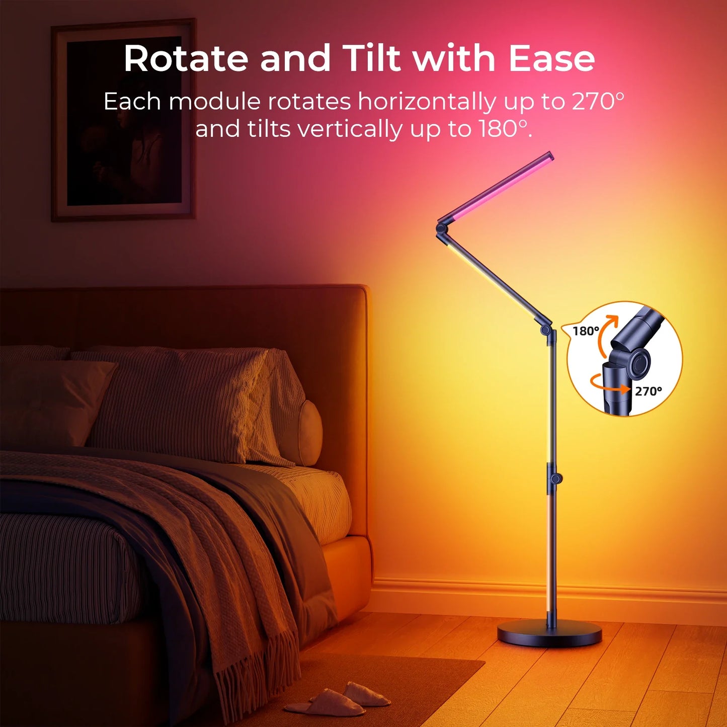 ShineCrag Smart Standard Lamps RGB - Foldable Floor Lamp 270°+180° 2700K Brightness Multiple DIY Model Remote/App/Alexa Smart Control Timer and Dimming for Home Lighting and Christmas Decor