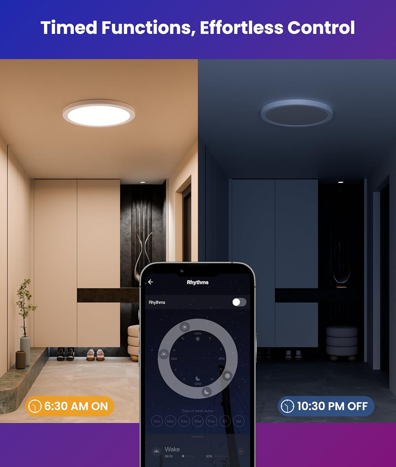 ShineCrag 12 Inch Smart Ceiling Lights, 2400LM RGBCW LED Flush Mount Ceiling Light Work with App & Voice Control, 2700K-6500K Dimmable LED Ceiling Light Fixture for Living Room Bedroom