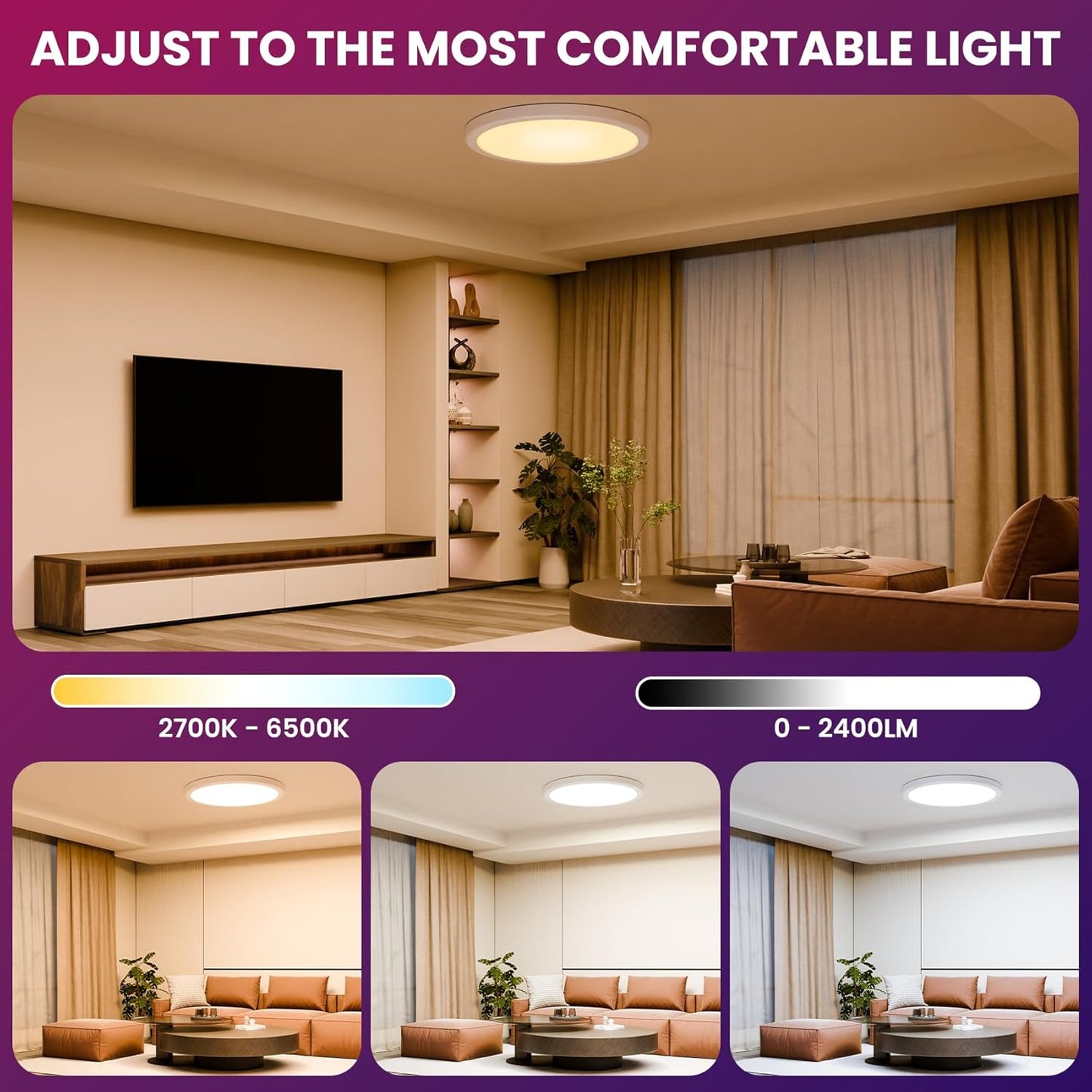 ShineCrag 12 Inch Smart Ceiling Lights, 2400LM RGBCW LED Flush Mount Ceiling Light Work with App & Voice Control, 2700K-6500K Dimmable LED Ceiling Light Fixture for Living Room Bedroom