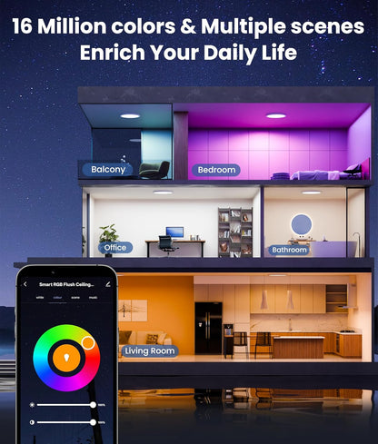 ShineCrag 12 Inch Smart Ceiling Lights, 2400LM RGBCW LED Flush Mount Ceiling Light Work with App & Voice Control, 2700K-6500K Dimmable LED Ceiling Light Fixture for Living Room Bedroom