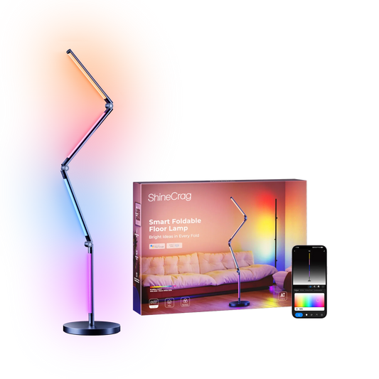 ShineCrag Smart Standard Lamps RGB - Foldable Floor Lamp 270°+180° 2700K Brightness Multiple DIY Model Remote/App/Alexa Smart Control Timer and Dimming for Home Lighting and Christmas Decor