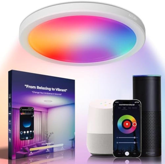 ShineCrag 12 Inch Smart Ceiling Lights, 2400LM RGBCW LED Flush Mount Ceiling Light Work with App & Voice Control, 2700K-6500K Dimmable LED Ceiling Light Fixture for Living Room Bedroom