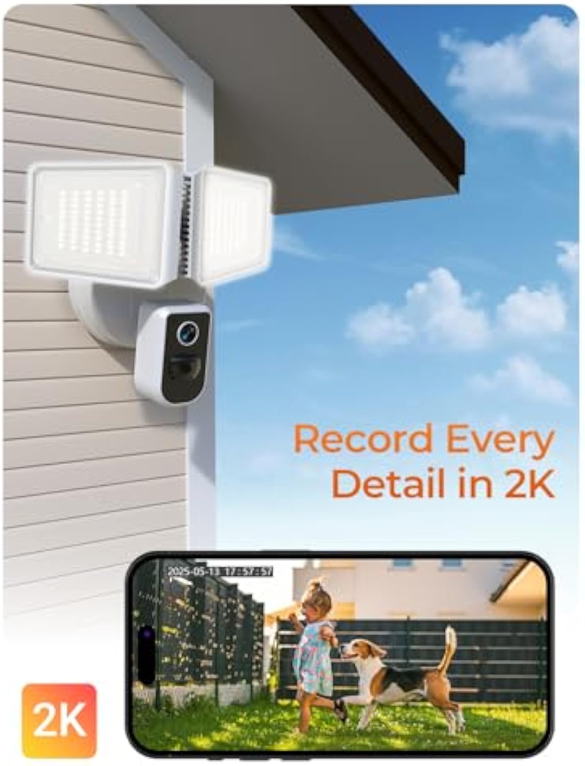 ShineCrag Outdoor LED Safety Lamps for Home Security Wired Motion Detection 2-Way Audio Camera 2K and 150dB Siren 4230 lm 2.4G&5G WiFi Alexa-Compatible 3000-5000K 24/7 Recording